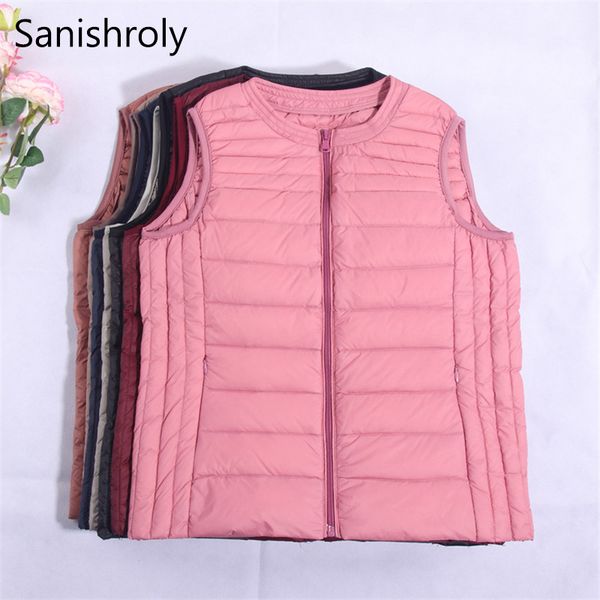 

sanishroly new women ultra light down vest autumn winter white duck down coat parka female sleeveless waistcoat short se671, Black;white