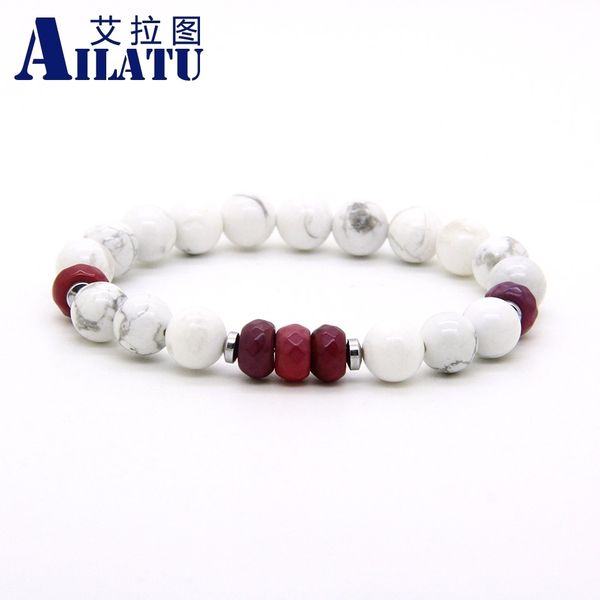 

ailatu couples jewelry wholesale 10pcs/lot 8mm white howlite marble & fire stone distance lovers lucky bracelets, Golden;silver