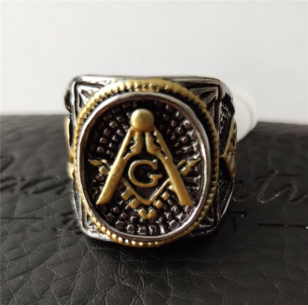 

vintage men ring gold mason asonry masonic male retro punk black brand ring jewelry, Slivery;golden