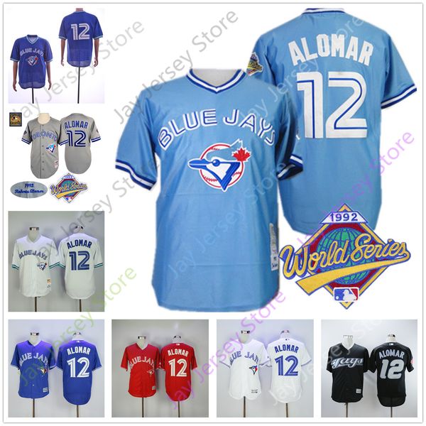 

roberto alomar jersey 1992 ws patch baseball blue white red black home away vintage men size m-3xl, Blue;black