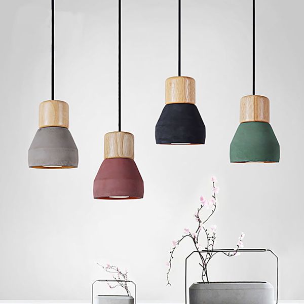 

4 color brief loft nordic style wood cement pendant lights modern light led e27 cord lamp restaurant living room cafe bedroom