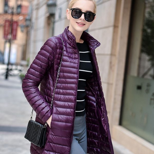 

brand new women midi length winter down coat white duck down jacket female warm outerwear parka jacket, Black