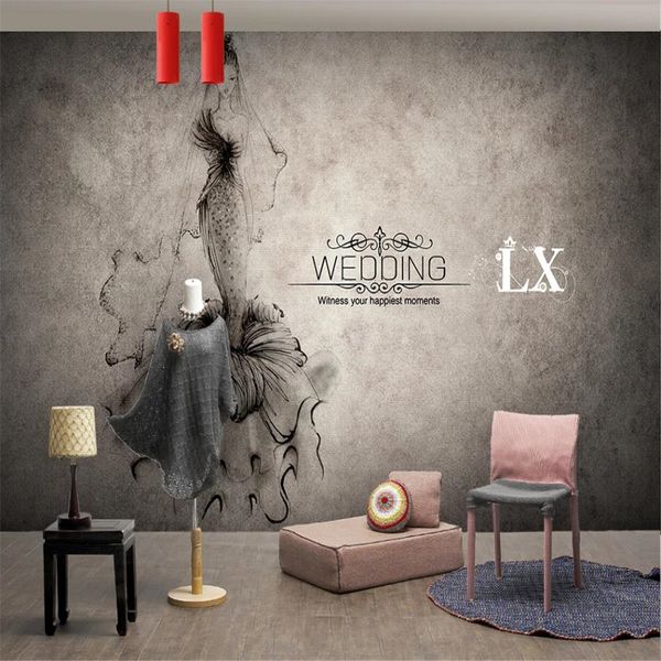 

p wall murals wallpaper personality retro hand-painted wedding clothing store 3d wallpapers background wall