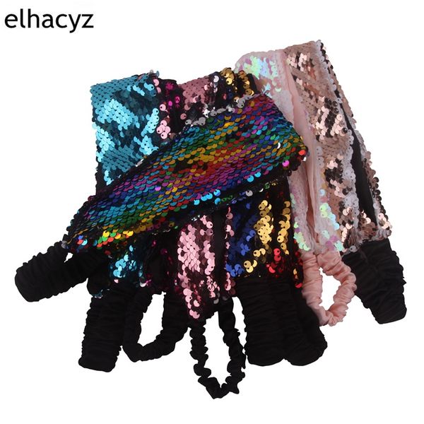 

8pcs 2020 reversible sequin girls headband mermaid elastic fabric hairband wide headwear for female women hair accessories, Slivery;white