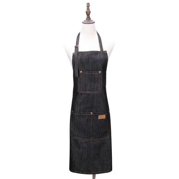 

black sleeveless pocket denim work apron cooking cloth antifouling adjustable removable uniform pinafore