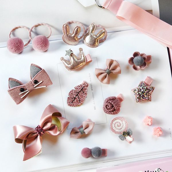

18pcs head wear set child elastic bow knot hair clips crown flower barrettes hairpins kids girls xmas gift jewelry, Slivery;white