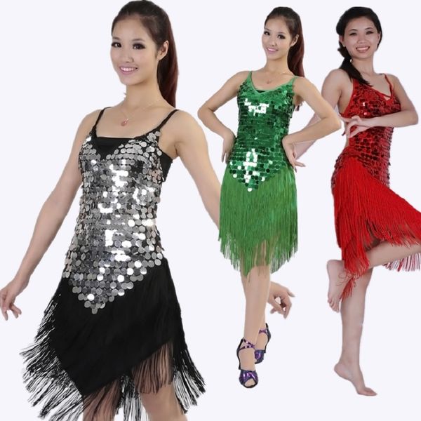 

20s dress 1920s flapper gatsby party fringe sequin charleston dress clubwear v-neck backless lace-up latin dance costume, Black;red