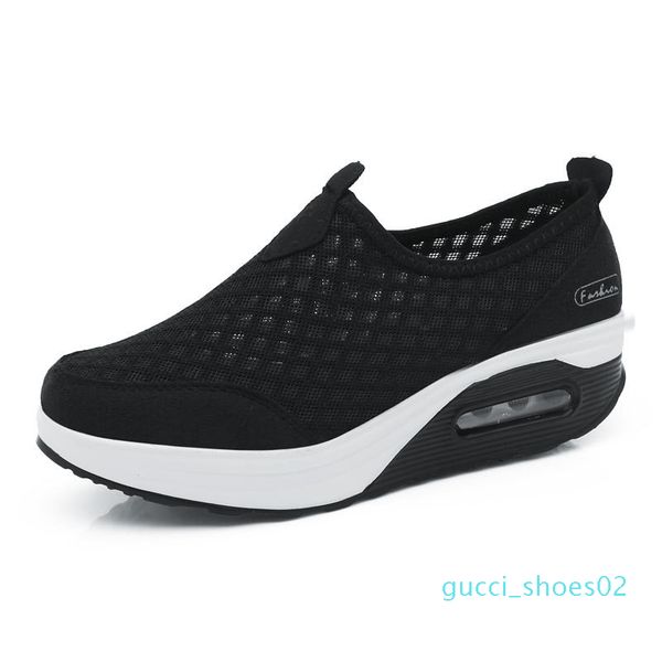 

women's platform shoes leisure mesh cloth slip on female shoes women summer breathable sneakers woman size 35-41 d01 g02, Black