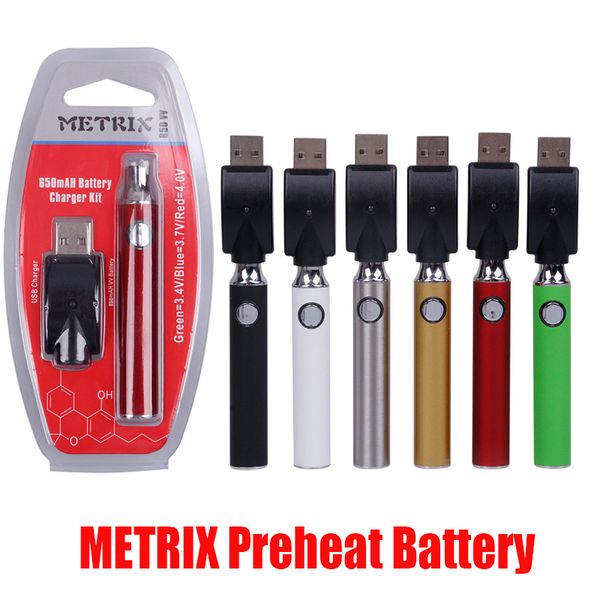 

Hot Metrix Vape Battery 650mAh Vape Pen Charger Kit Variable Voltage Preheat VV Vaporizer for 510 Thick Oil Cartridges