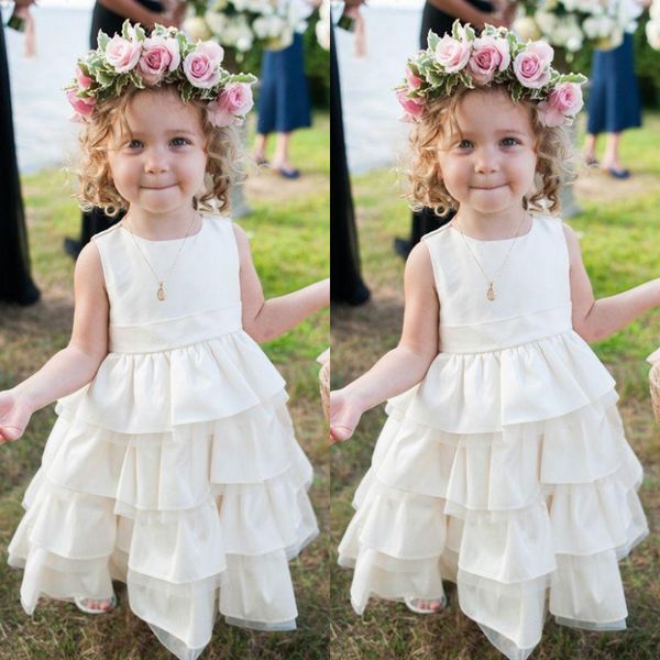 

cute sleeveless tiered flower girls dresses ankle length satin tulle first holy communion dresses girl pageant dresses for wedding party, White;blue
