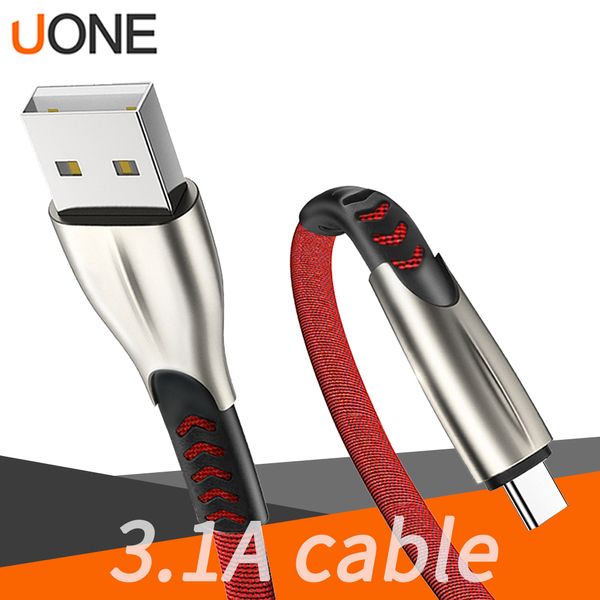 Cavi di tipo c in lega di zinco Cavo micro USB per caricabatterie a ricarica rapida da 3,1 A Supporta la trasmissione dei dati per il telefono Samsung Note10 s9 s8 3ft 6ft 9ft