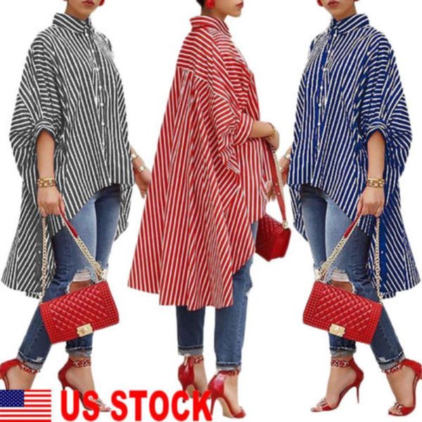 

fashion women loose long sleeve striped shirt casual blouse shirt lantern sleeve shirts women's girl o-neck batwing dress, White
