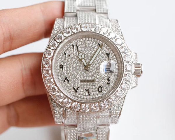 

luxury 3a quality 116610 series 18k white gold 316l full diamond arabic digital dial automatic machinery 40mm men's sapphire super lumi, Slivery;brown