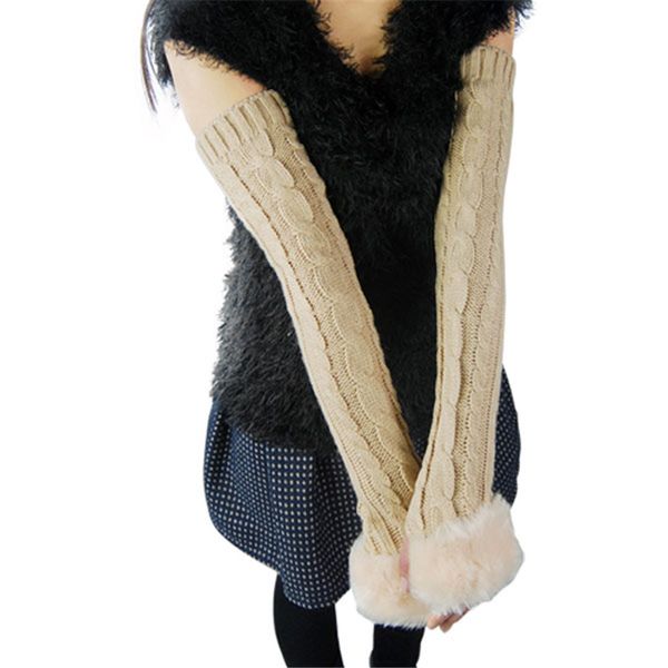 

fashion-women girls winter arm warmer fingerless knitted long gloves mittens cover 12 color a2, Blue;gray