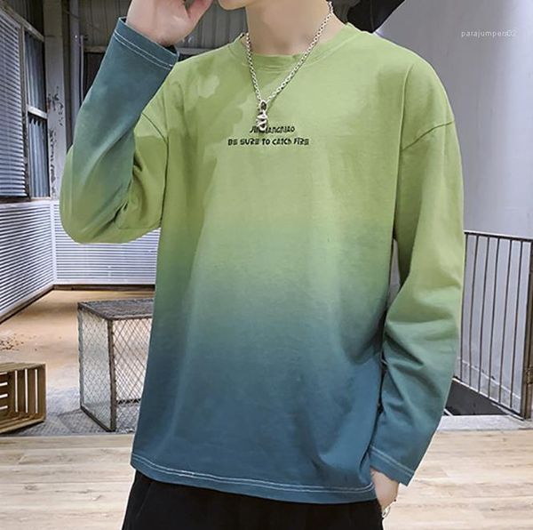 

dye male tshirt spring autumn new mens tshirt crew neck loose casual mens clothing gradient tie, White;black