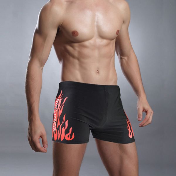 

summer fashion fire printed men waterproof short pants swimming trunks male thin beach swimwear plus size men underwear, Black;white