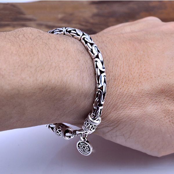 

100% real 925 sterling silver men bracelet thick safe pattern vintage punk rock style bangle men fine jewelry father's day gift, Black