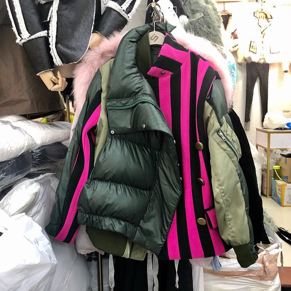 

2019 new winter parka women harajuku parka winter coat stripe bread clothing women's short ins cotton padded jacket women, Black