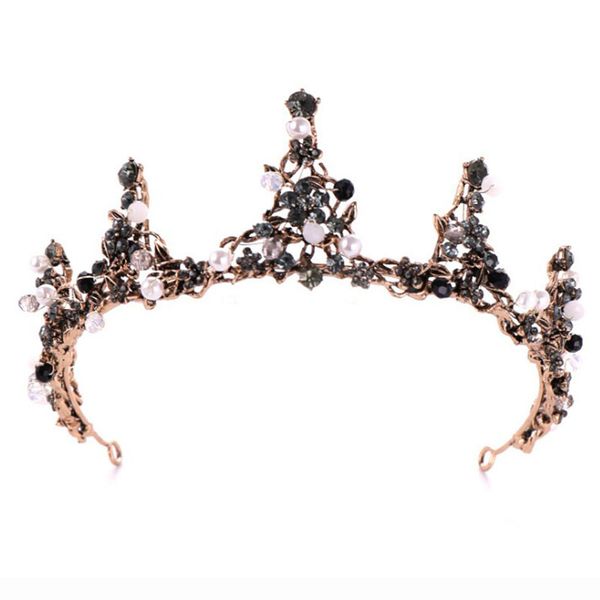 

baroque vintage black rhinestone crown bridal tiaras wedding, Golden;white