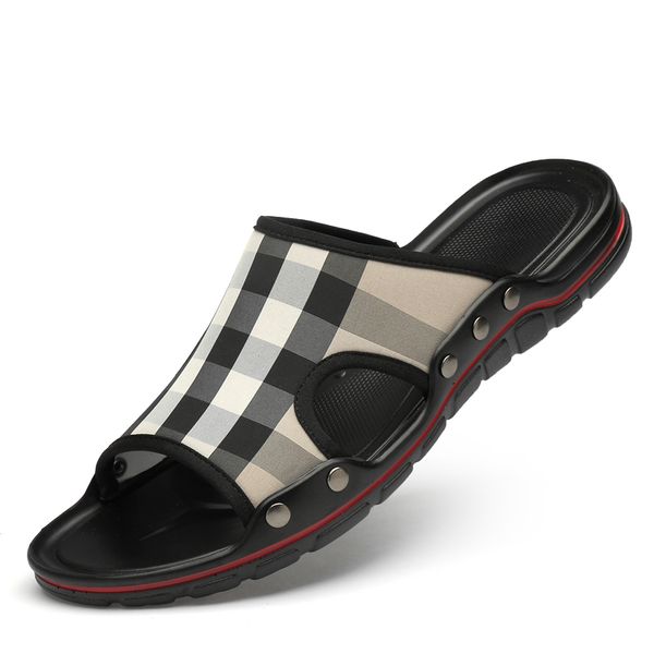 

casual slippers summer flat 2019 summer man shoes breathable beach slippers split leather flip flops mens indoor, Black