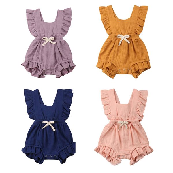 

summer baby girls clothing infant rompers toddler girls baby romper cotton linen solid color clothes, Blue