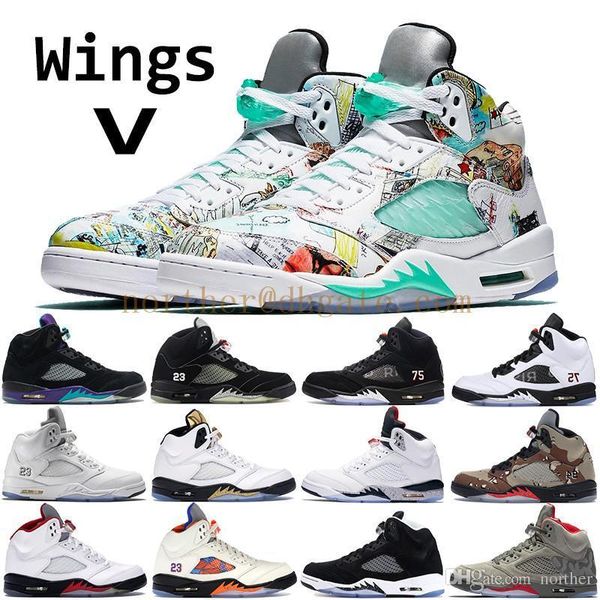 

2019 men wings 5 5s basketball shoes mens black grape psg black white reflective camo oreo white cement fire red designer sneakers us7-13