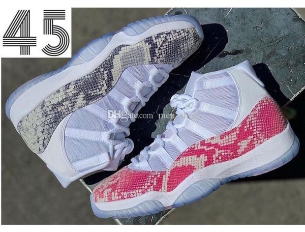 

new 11 high prem hc snakeskin 45 light bone pink basketball shoes men 11s pink white grey snakeskin sports sneakers with box