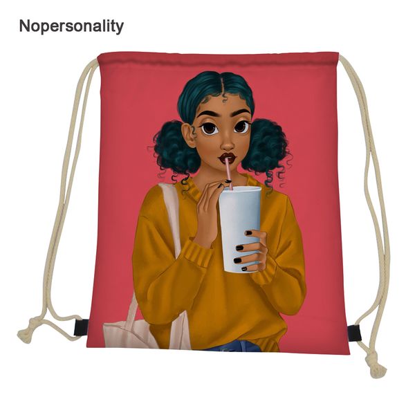 

nopersonality pink drawstring bag for women kids black art afro girls travel backpack foldable women storage package softback