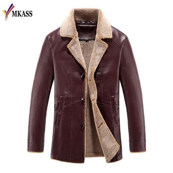 

warm new men's long wool leather jacket leather suit collar jackets coat warm outwear parka mens pu jackets and coats, Black