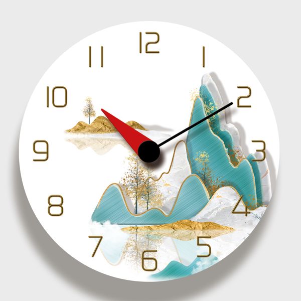 

modern oil painting 12 inch wall clock nordic style art pine minimalist living room creative silent quartz wall clocks decorativ