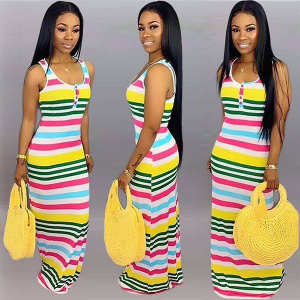 

женская полосатый печати длинные платья макси scoop neck рукавов лето bodycon sexy split casual пляж sundress, Black;gray