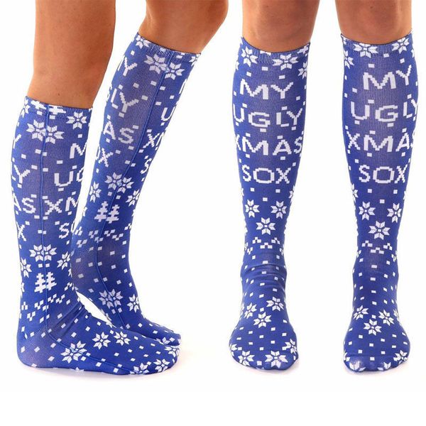 

thefound fashion blue print socks mens ladies christmas socks novelty kids stock filler xmas gift sock, Black;white