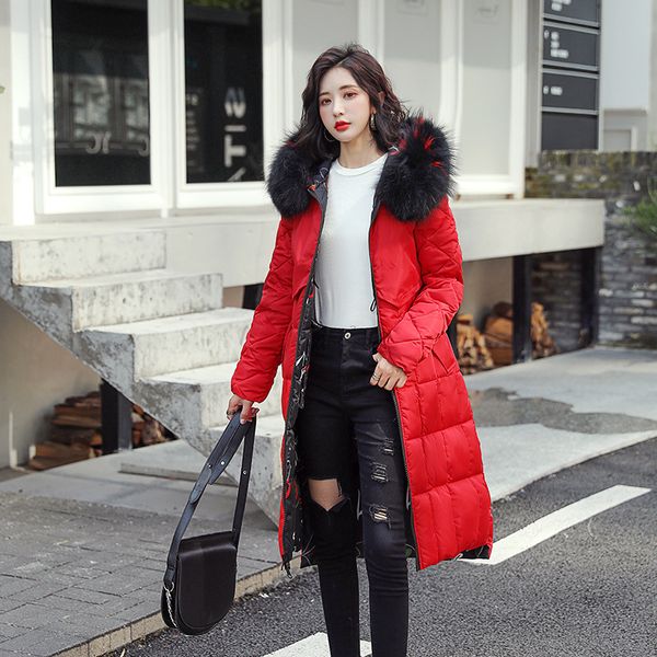 

fashion hooded parkas woman basic jackets coat women faux fur collar womens parka coats warm long coat winter clothes coats, Black