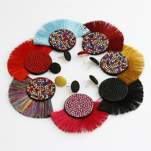 

2019 9 styles fashion round diamond fan shaped tassel earrings vintage bohemian stud earrings women party jewelry christmas gift m002f