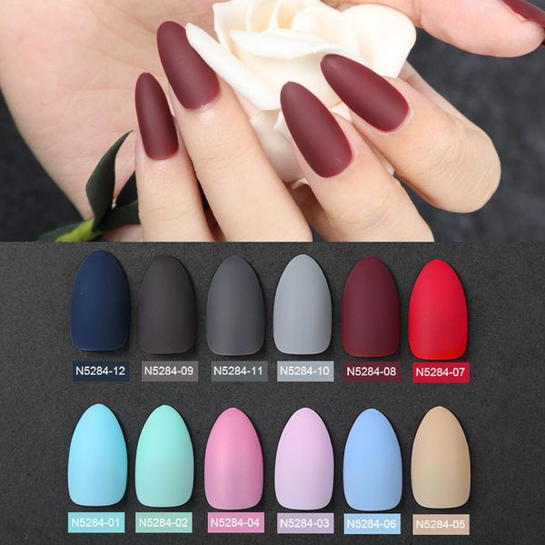 

24 pcs beauty nail art diy design ladies fake nails pure color false long nail set artificial fake nails art acrylic manicure, Red;gold
