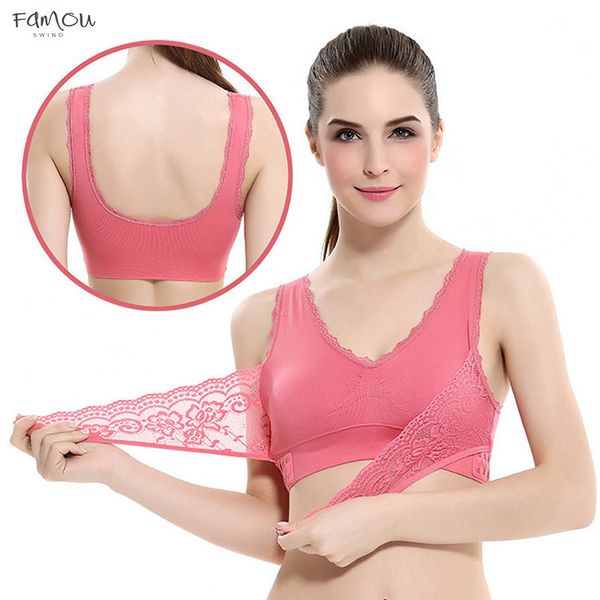 

Underwear Shockproof Underwear Lingerie Lace Cross Side Buckle Without Rims Gathered Sports Front Closure Sleep Sleep Bra Good Quality