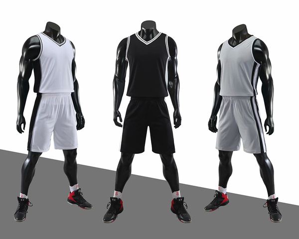 

men blank double-sided basketball team uniforms kits sports clothes tracksuits personality customized basketball sets with shorts a7-01, Blue;black