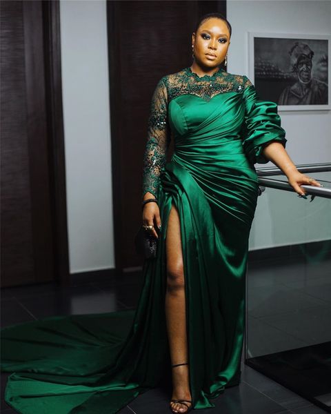 

2020 sexy dark green mermaid пром dreses african high side split вечернее платье vintage длинные рукава формальные партия платье, Black