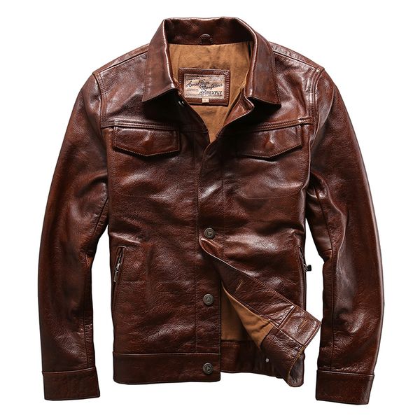 

men's leather & faux read description asian size genuine cow skin jacket mens cowhide casual vintage biker, Black