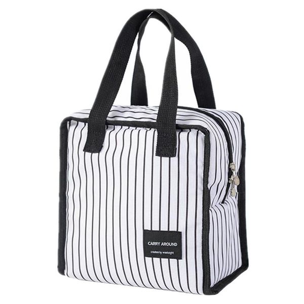 

stripes portable thermal lunch bags for women picnic cooler box insulated tote bag storage container #r20, Blue;pink