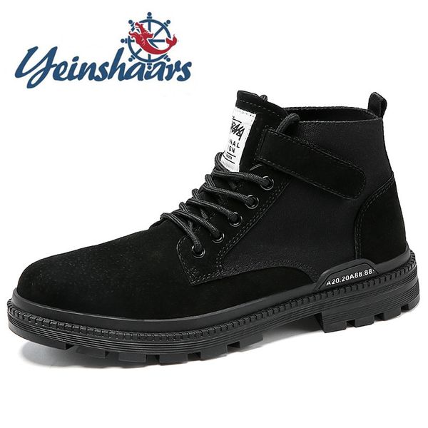 

new men boots casual natural leather mens shoes suede outdoor fashion business male footwear single ankle boot roupas masculina, Black