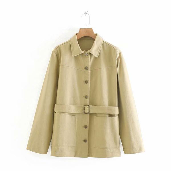 

windbreaker long canvas jacket buckle pockets autumn fashion casual long sleeve female jacket coats outwear lace up clothes, Black;brown