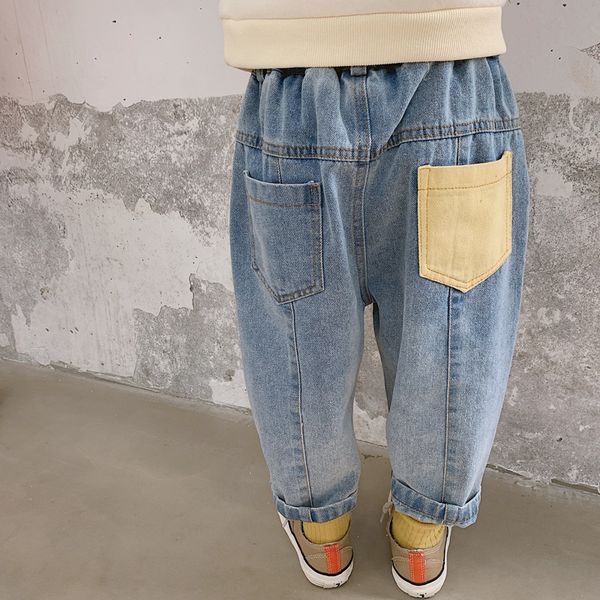 

autumn boys girls jeans kids denim blue patchwork pockets casual all match jean