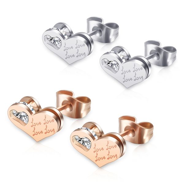 

love earrings for women heart shape stud earring titanium steel diamond earrings hypoallergenic gold color party earrings, Golden;silver