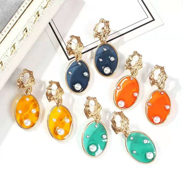 

pearl colorful dangle earrings for women luxury designer pearls danging earrings yellow blue orange peacock blue holiday ear jewelry gift, Silver