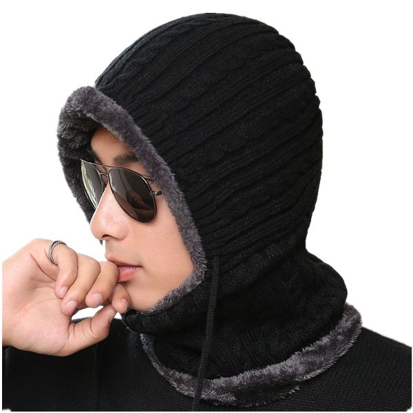 

2019 winter knitted hats men women warm velvet beanie skullies hats with bib male outdoor cycling knit hat caps wholesale