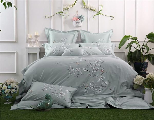

39 embroidery bedding set /king size grey colo floral bed set duvet cover bed sheet pillowcase