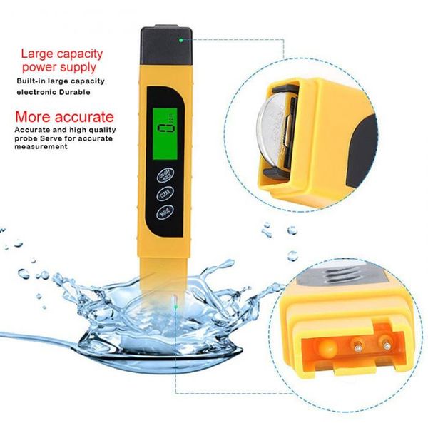 

3in1 digital tds + ec + temperature meter tester with 0-9999 ppm measurement range, 1 ppm resolution with backlight bi714-sz