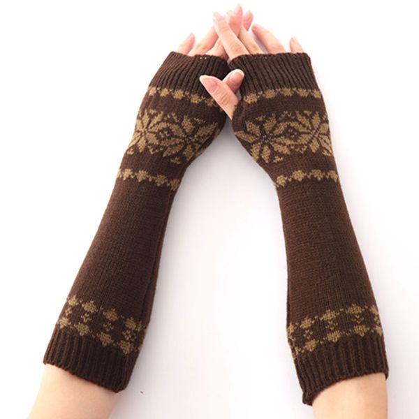 

for women gift warm girls winter fingerless gloves knit long arm snow pattern, Blue;gray