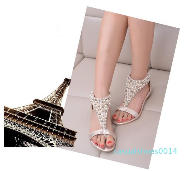 

gladiator sandals summer style flip flops elegant platform shoes woman pearl wedges sandals casual women shoes c14, Black